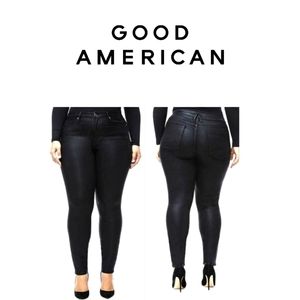 NWOT Good American (Good Legs) High-Rise Coated Skinny Jeans. Black Size…